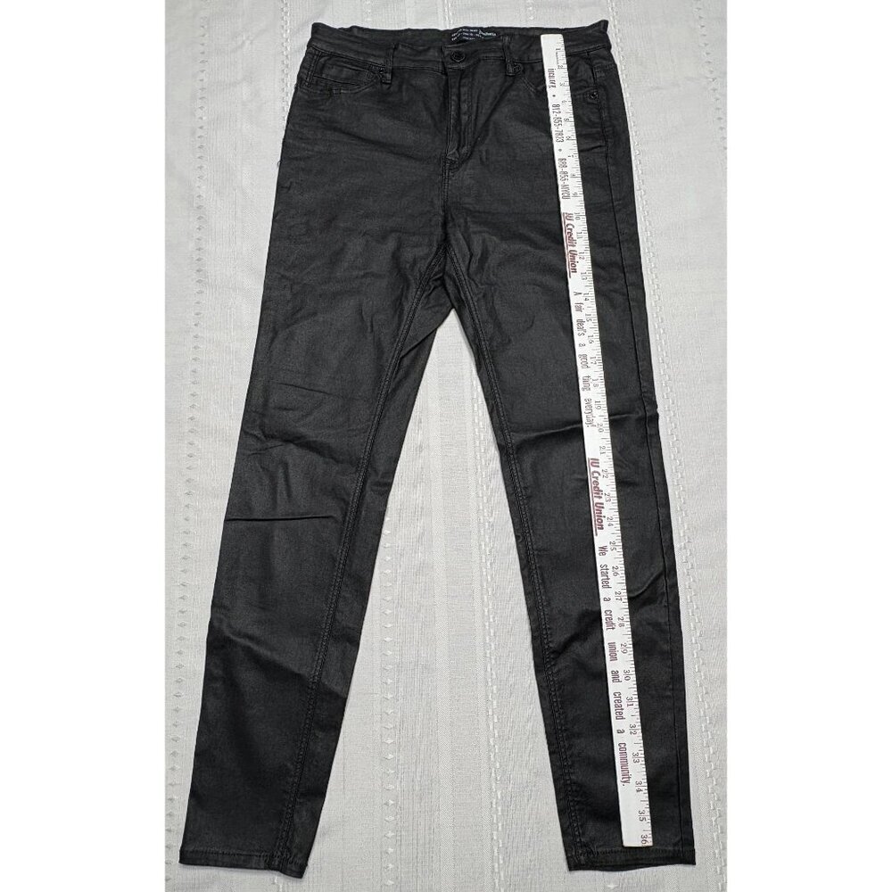 Stradivarius Women's Size 10  Black Coated Denim Jeans Pants Viscose - Picture 2 of 10